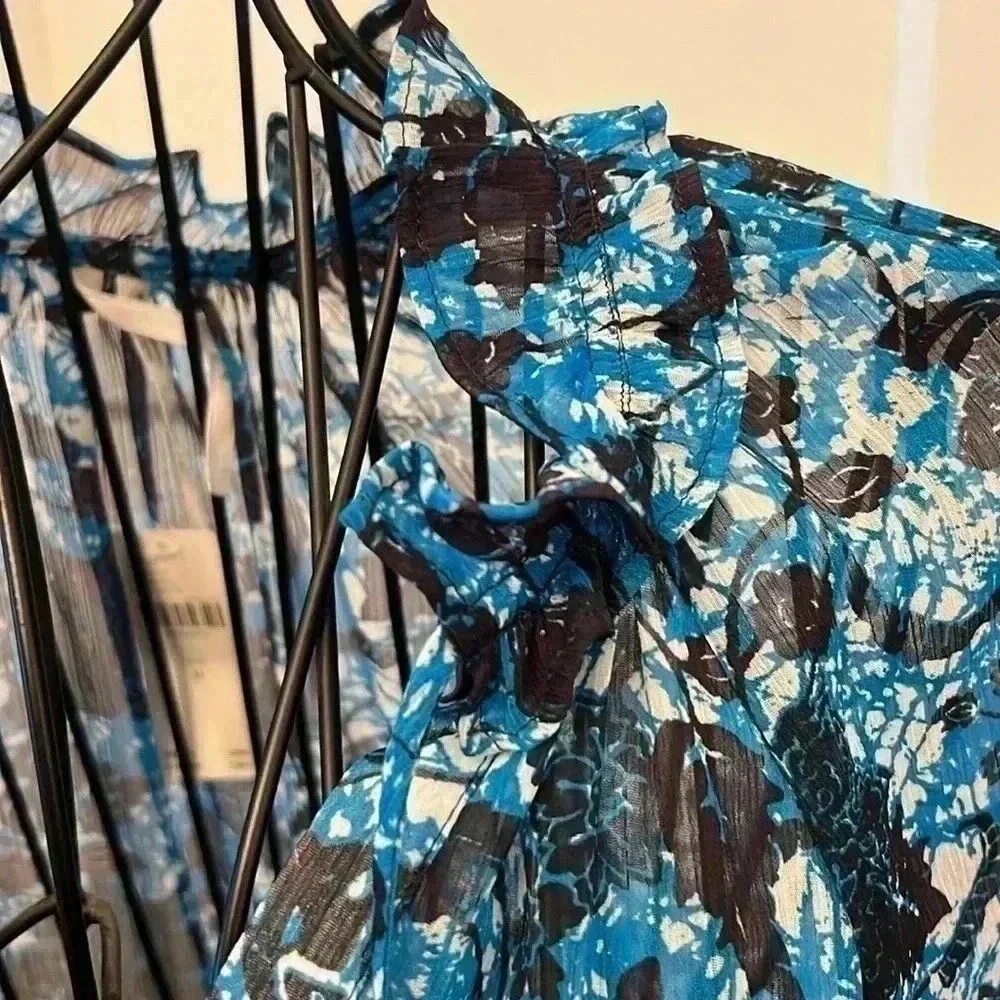 NWT Anthropologie Sheer Printed Peasant Blouse-Sz M
